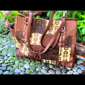 Vintage Etienne Aigner patchwork logo tote purse